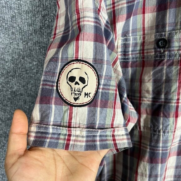 Harley Davidson Short Sleeve Button Down Plaid Shirt Large Spell out LOGO - Picture 5 of 8